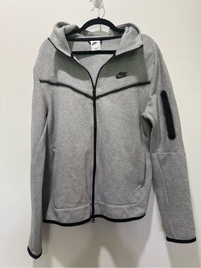 Nike Tech Light Gray Full-Zip Jacket with Black Trim | Good Used Condition